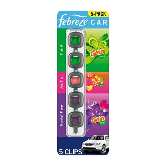 Febreze Car Air Freshener Vent Clips, Gain Mixed Scent, 5 ct.