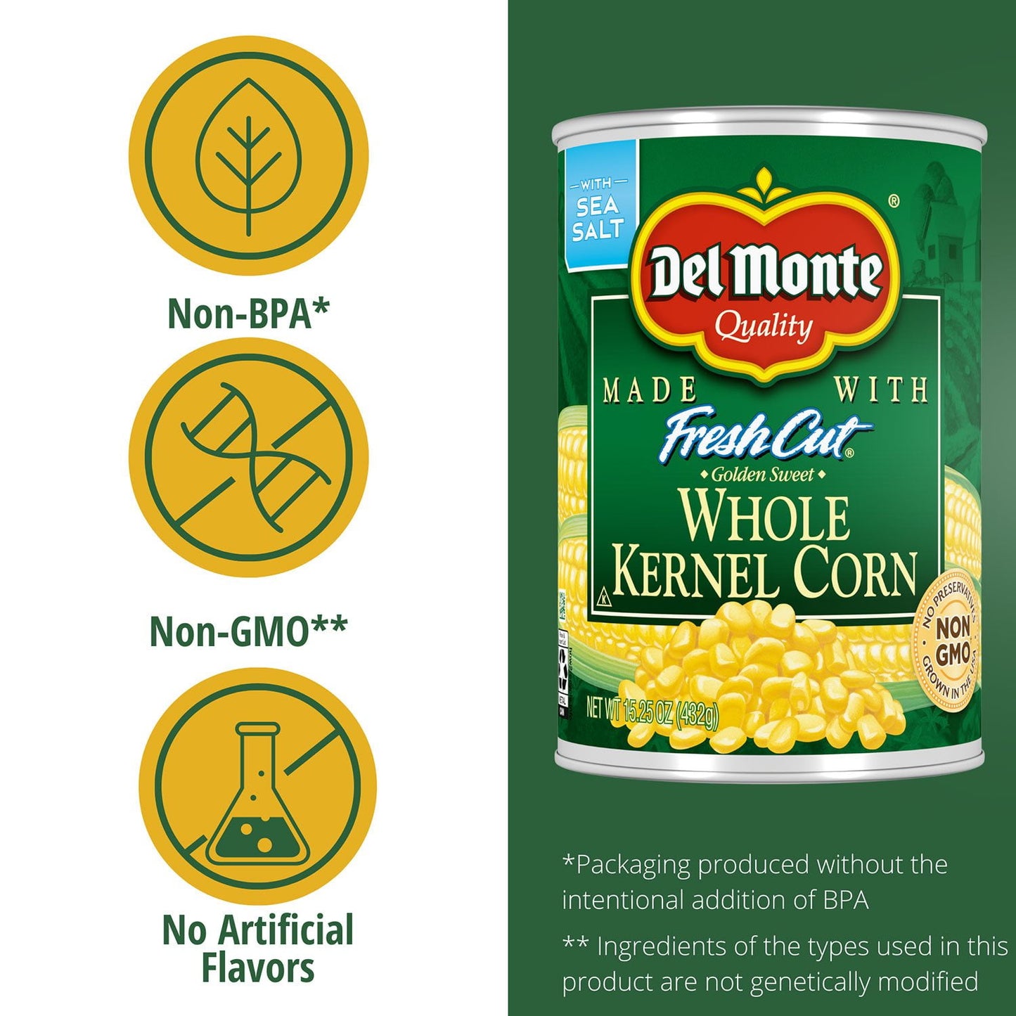 Del Monte Golden Sweet Whole Kernel Corn, 15.25 oz., 8 pk.