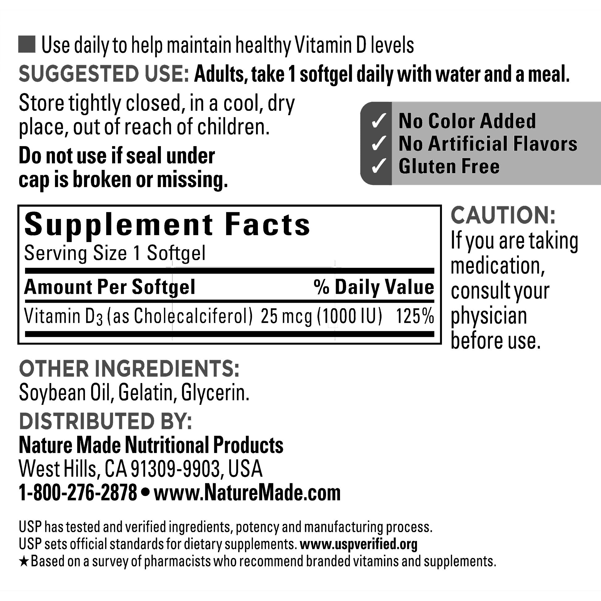 NATURE MADE VITAMIN D3 25MCG 650 SOFTGELS