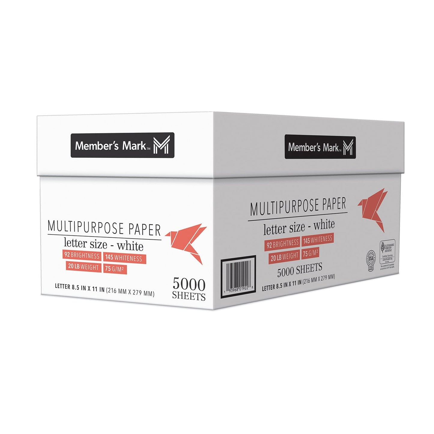 Member's Mark Multipurpose Copy Paper, 8.5 x 11”, 92 Bright, 20 lbs., 10 Reams (5,000 sheets)