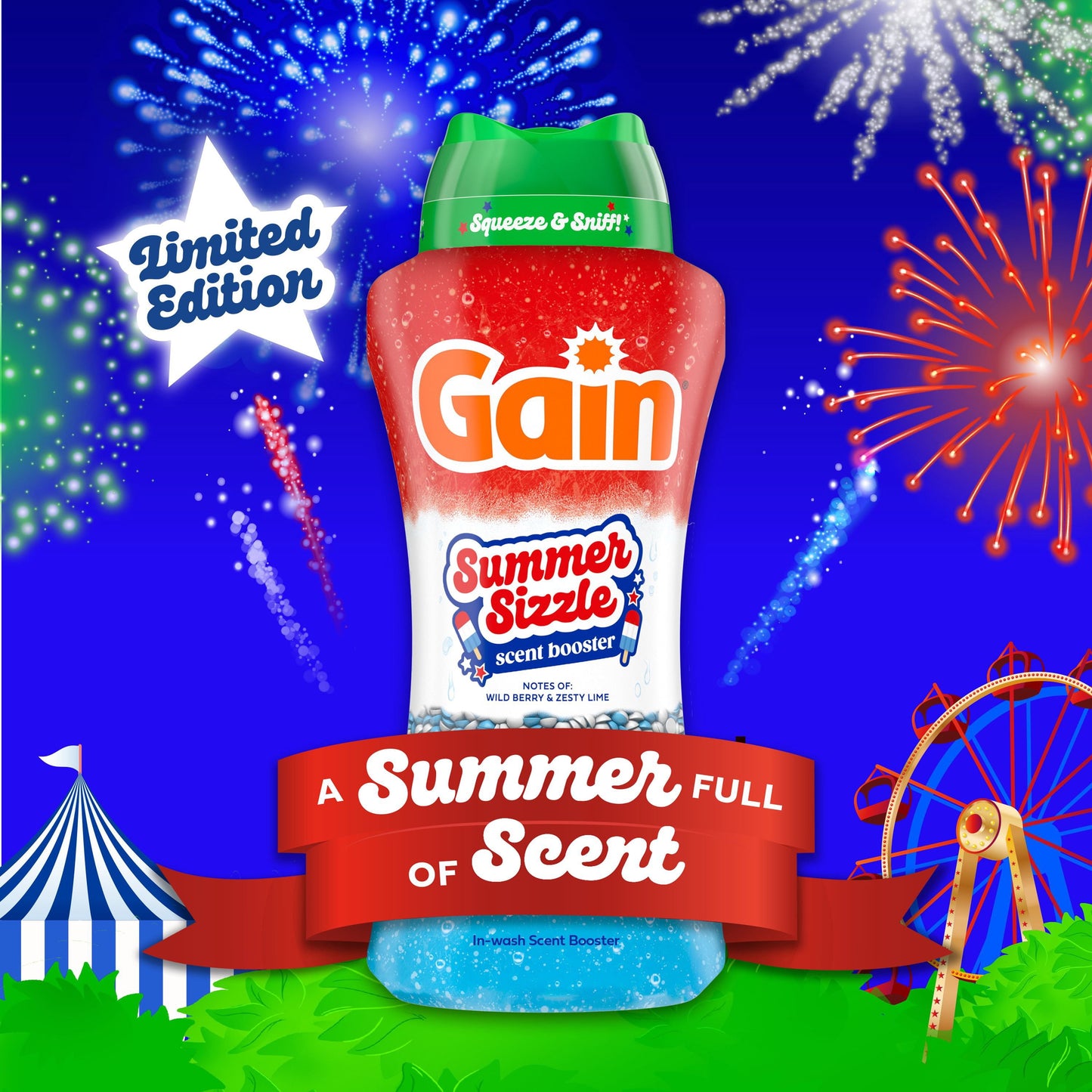 Gain Summer Sizzle In-Wash Laundry Scent Booster Beads, Wild Berry & Zesty Lime Scent, 26.3 oz.