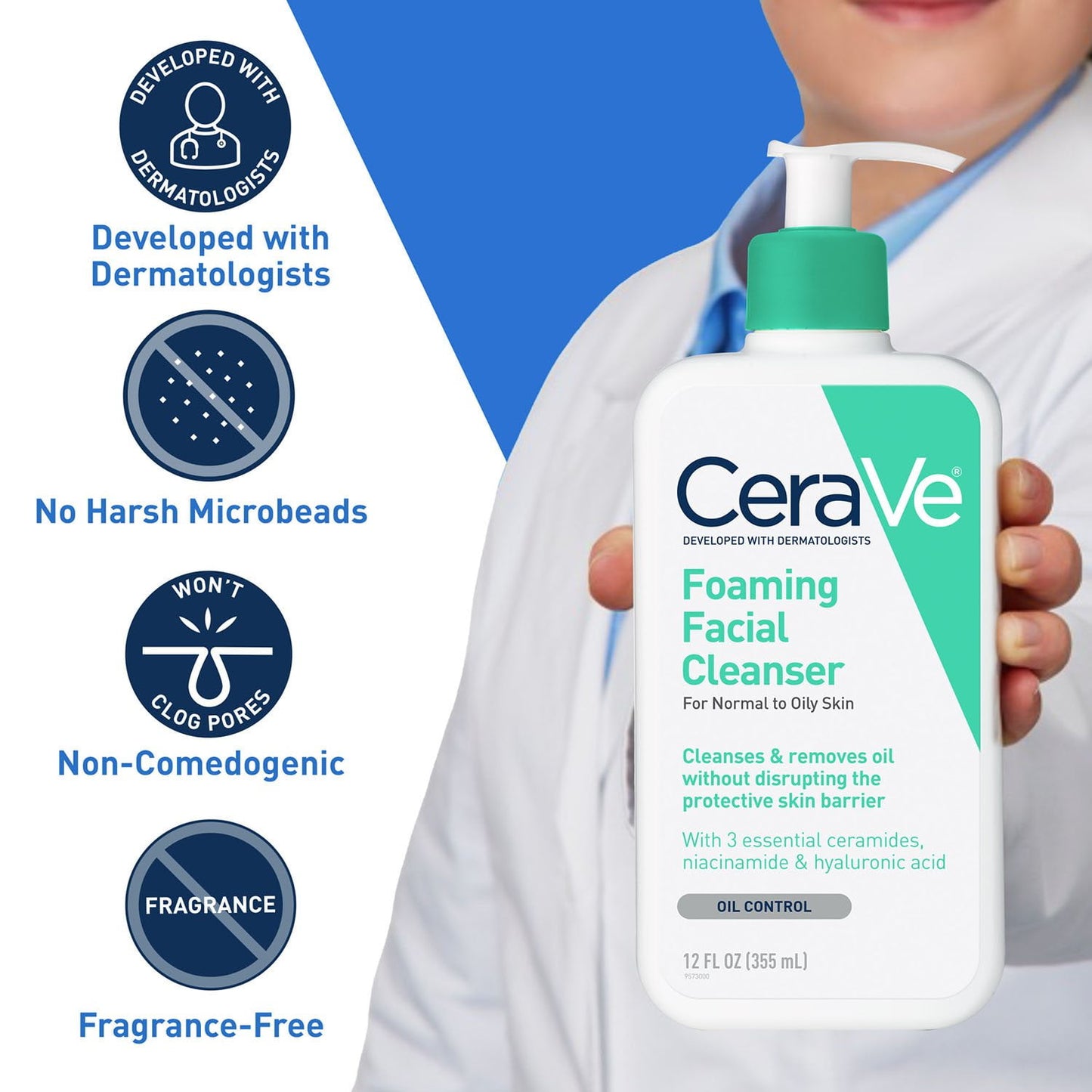 CeraVe Foaming Facial Cleanser, Normal to Oily Skin, 12 fl. oz., 2 pk.