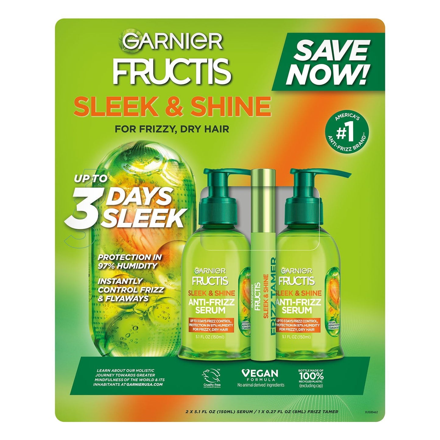 Garnier Fructis Sleek & Shine Kit, 2 Anti- Frizz Serums & Frizz Tamer