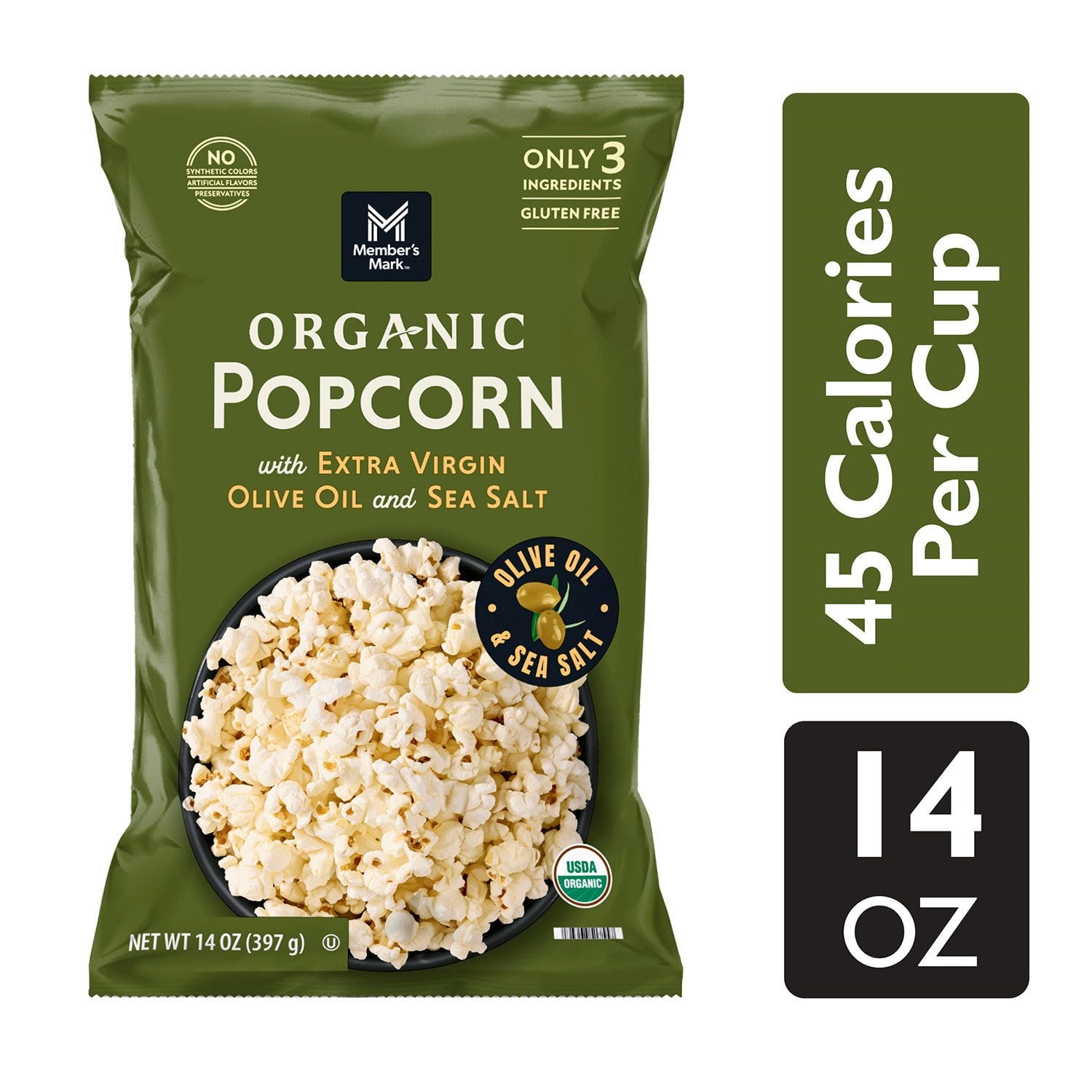 Member's Mark Organic Popcorn with Extra Virgin Olive Oil and Sea Salt, 14 oz.