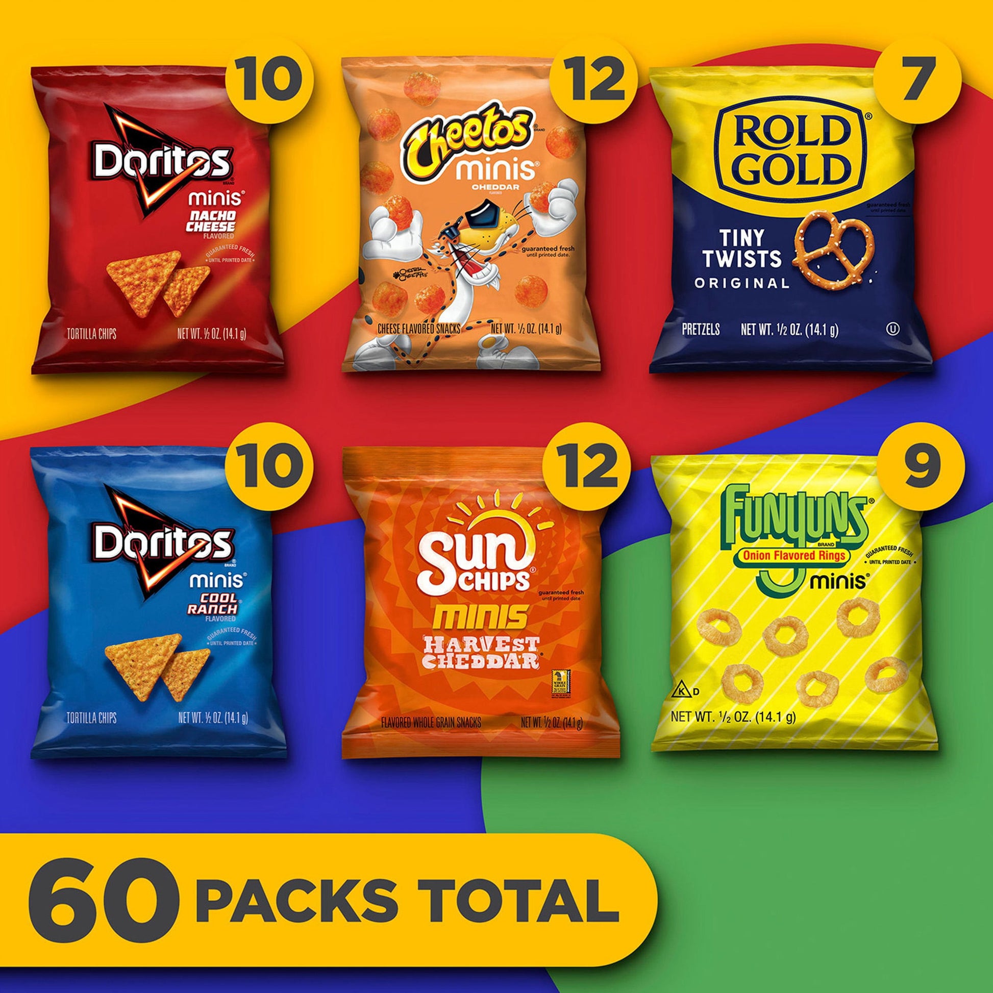 Frito-Lay Summer Mini Chips and Treat Mix, Variety Pack Snacks, 0.5 oz., 60 pk.