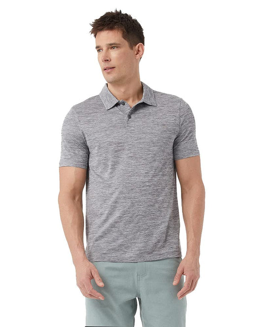 32 Degrees Men’s Ultra-Sonic Polo | Slim Fit | Breathable | Moisture Wicking | Anti-Odor | Golf, Charcoal Space Dye, Large