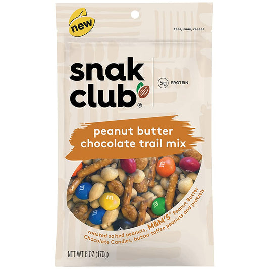 Snak Club Trail Mix, Sweet & Salty Snacks with Roasted Salted Peanuts, M&M'S Peanut Butter Chocolate Candies, Butter Toffee Peanuts & Pretzels, Perfect Snack Mix, 6 oz Resealable Bag (1 Count)
