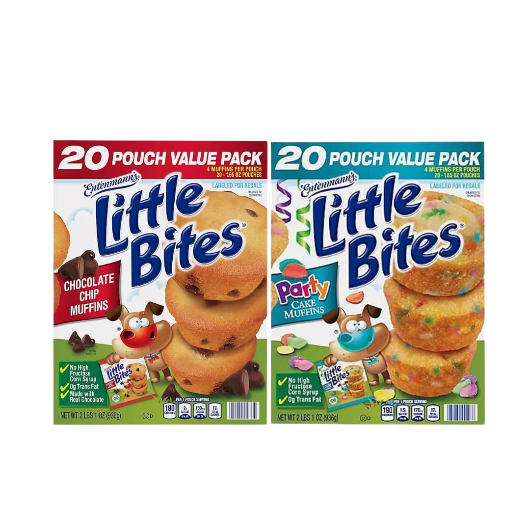 Entenmann's | Little Bites | Chocolate Chip Muffins - 20 Pouches - Party Cake Muffins-20 Pouches |each box 2 LBS 1 OZ- 936g | Delicious | Yummy | Tasty | Bundle Pack - Pack of 2 Large Boxes