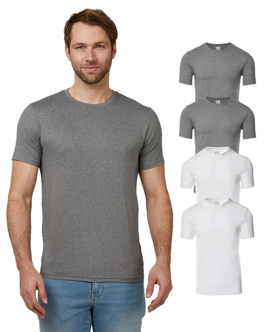 32 Degrees Mens 4 Pack Cool Crewneck T-Shirt | Anti-Odor | Quick Drying | 4-Way Stretch, 2White /2 Heather Grey, Large