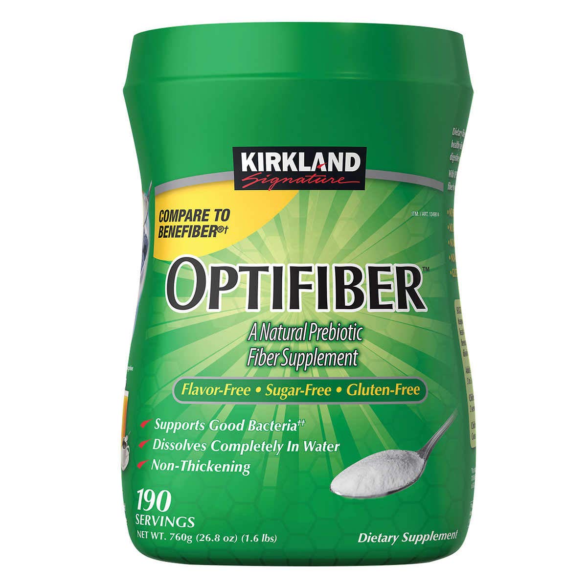 KIRKLAND Signature OPTIFIBER, Powder, Sugar Free Favor Free Gluten Free Non Thickening, NET WT. 760g/26.8 oz (1.6 lbs) (190 Servings)