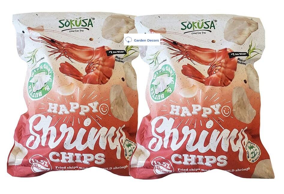 Sokusa Happy Shrimp Chips Fried Chips Made from Wild Shrimps and Sustainable Palm Oil 16oz 454g (Two Bags), 16.0 ounces, 2