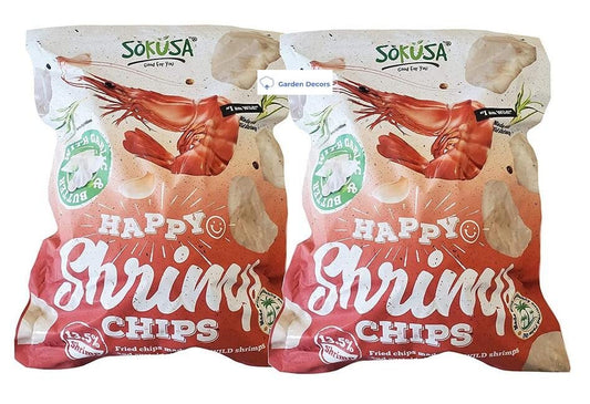 Sokusa Happy Shrimp Chips Fried Chips Made from Wild Shrimps and Sustainable Palm Oil 16oz 454g (Two Bags), 16.0 ounces, 2