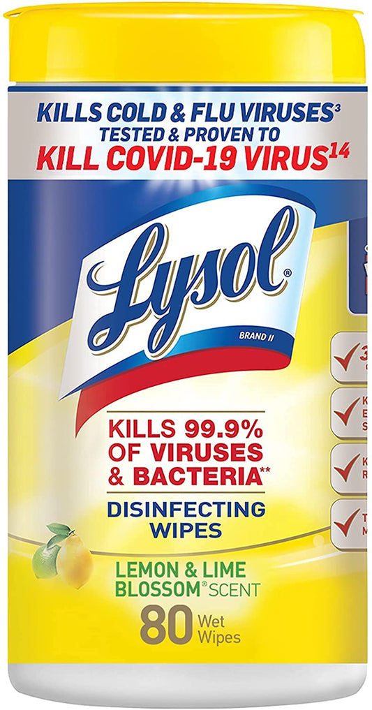 Reckitt Benckiser 1920077182 Disinfecting Wipes, Lemon/Lime Blossom, 80-Count - Quantity 6