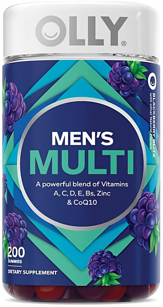OLLY Men's Multivitamin Gummy, Overall Health and Immune Support, Vitamins A, C, D, E, B, Lycopene, Zinc, Adult Chewable Vitamin, BlackBerry, (200)