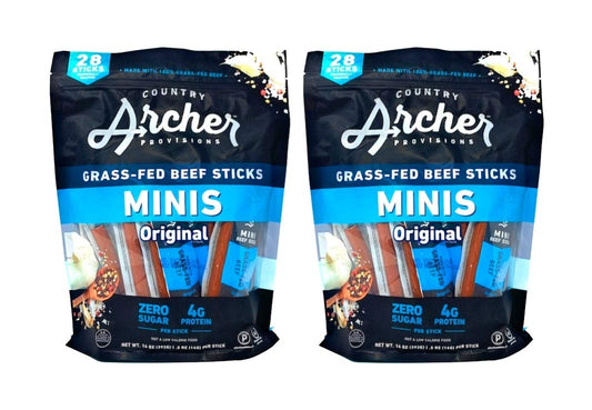 Country Archer Mini Beef Sticks Original Flavor - 56 Individually Wrapped Mini Beef Sticks Total - Gluten Free - Made With 100% Grass Fed Beef - Certified Paleo