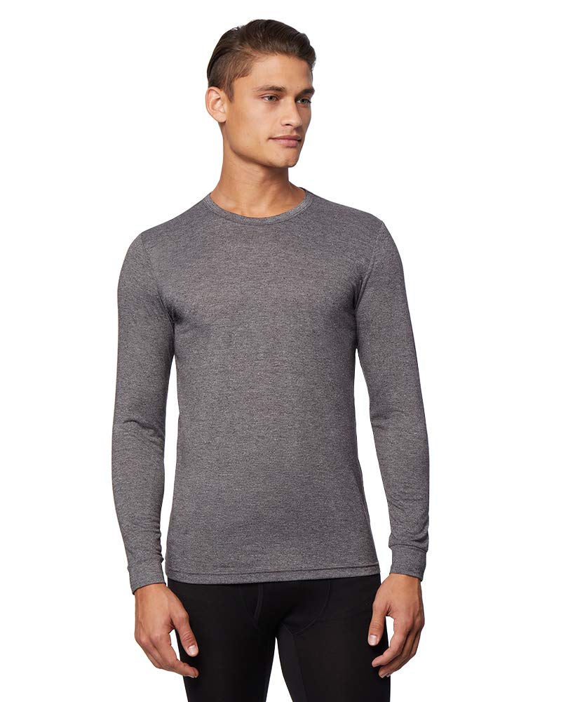 32 Degrees Mens Heat Performance Thermal Baselayer Crewneck Long Sleeve Top, Charcoal Heather, Small