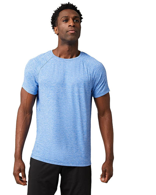 32 Degrees Cool Men’s Active T-Shirt | Raglan Short Sleeve | Quick Dry | Anti-Odor, Blue Eyes Space Dye, Large