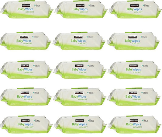 Kirkland Signature Baby Wipes Ultra Soft Unscented Strong Fiber Moisturizes Sensitive Skin Extra Large Wipes Aloe and Vitamin E Hypoallergenic, 1500 wipes