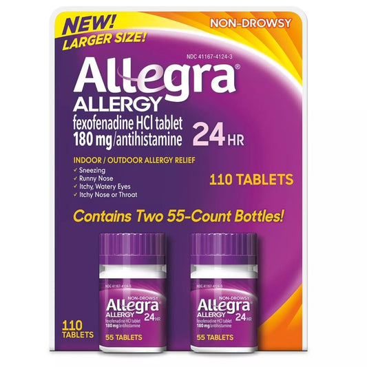 Allegra 24 Hour Indoor and Outdoor Allergy Relief 180mg 55 Tablets, Pack of 2 (110 ct.)
