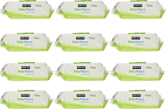 Kirkland Signature Baby Wipes Ultra Soft Unscented Strong Fiber Moisturizes Sensitive Skin Extra Large Wipes Aloe and Vitamin E Hypoallergenic, 1200 wipes