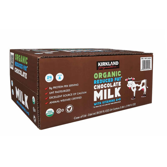 Kirkland Signature Organic Reduced Fat Chocolate Milk, 8.25 Fluid Ounce, 24 Pack