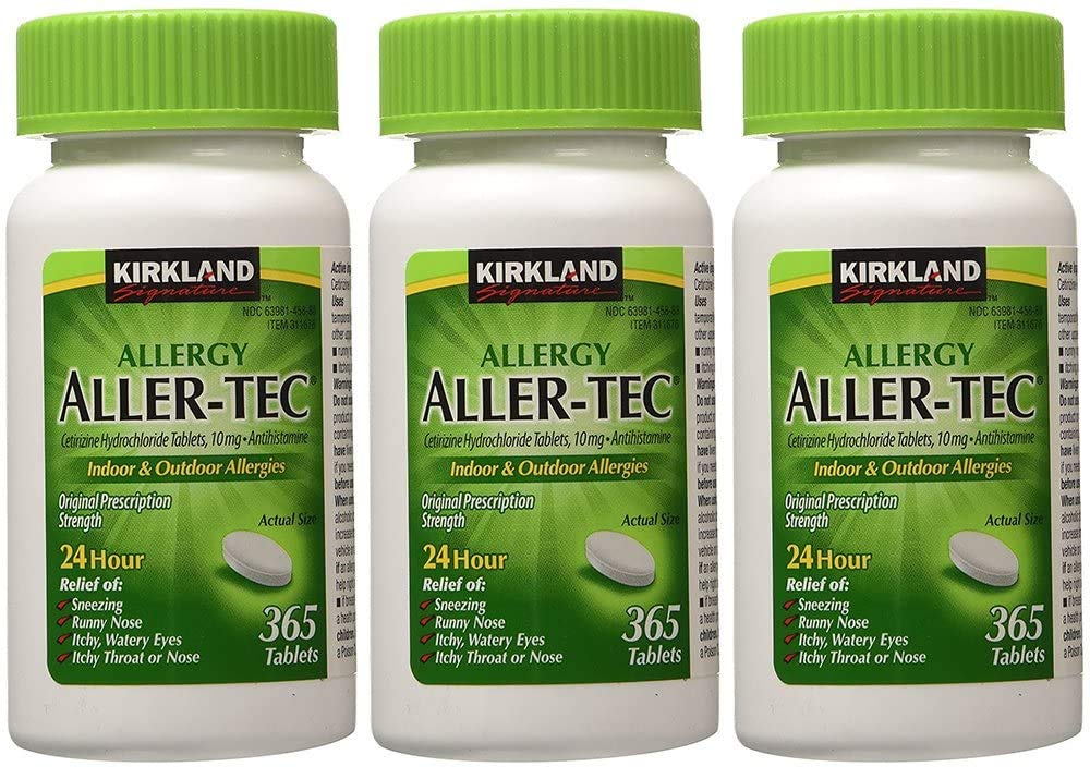 Kirkland Signature vhNoeV Aller-Tec Cetirizine Hydrochloride Tablets, 10 mg, 365 Count (3 Pack)