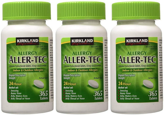 Kirkland Signature vhNoeV Aller-Tec Cetirizine Hydrochloride Tablets, 10 mg, 365 Count (3 Pack)