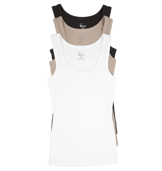 Felina Ladies' Ribbed Tank, Ultra Soft Cotton Stretch Rib, 3-Pack (US, Alpha, One Size, X-Large, Regular, Regular, Standard, Black/Tan/White)