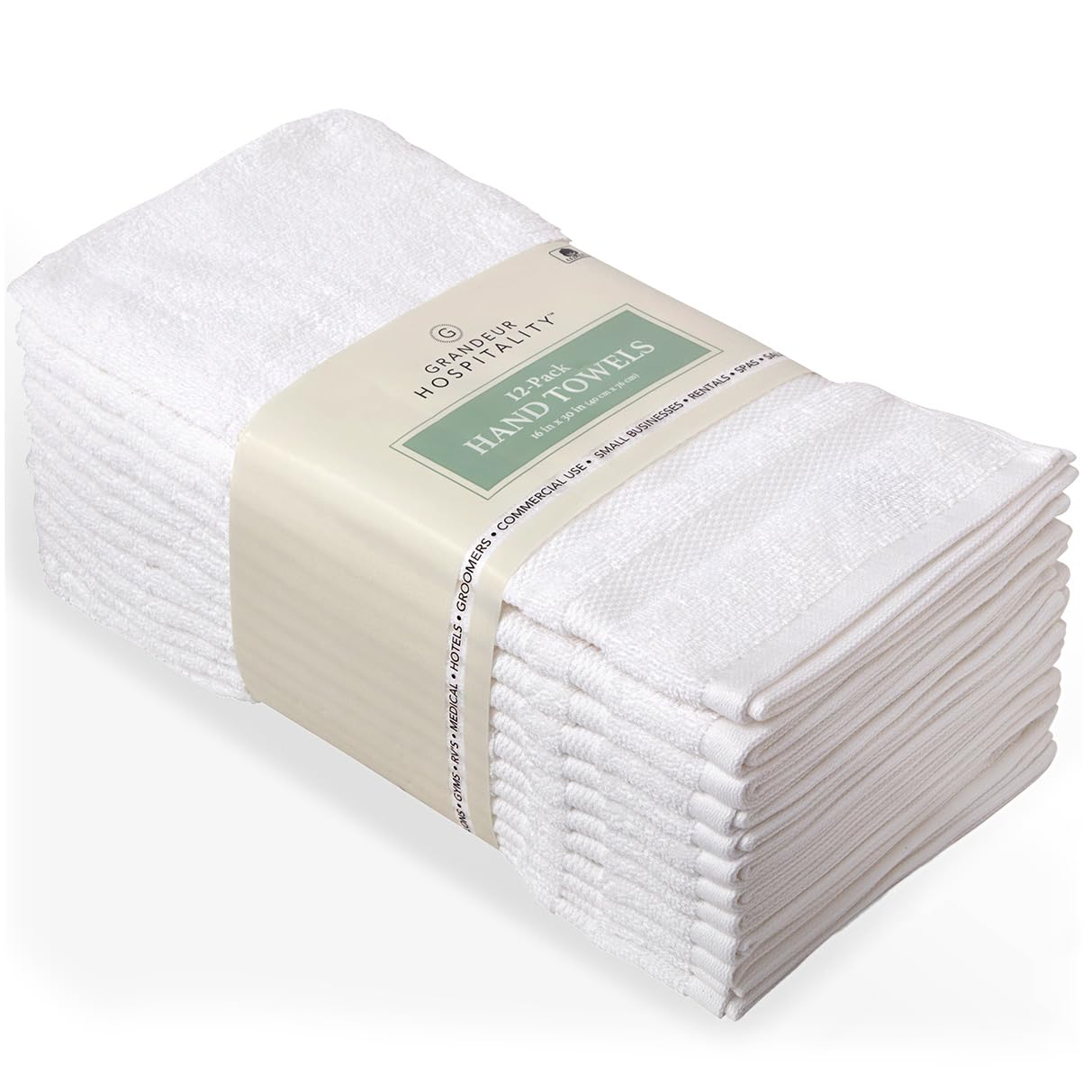 Grandeur Hospitality Towels 12 Pack 100% Ring Spun Cotton Soft-Durable-Absorbent Hand Towels