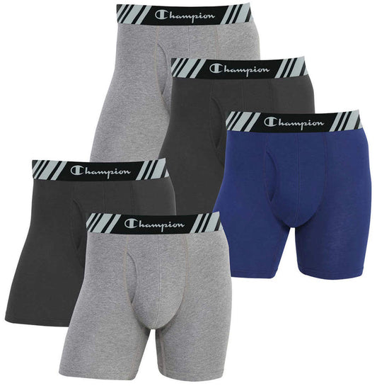 Champion Men's Boxer Briefs All Day Comfort No Ride Up Double Dry X-Temp 5 Pack (Black - Navy - Grey, Large)