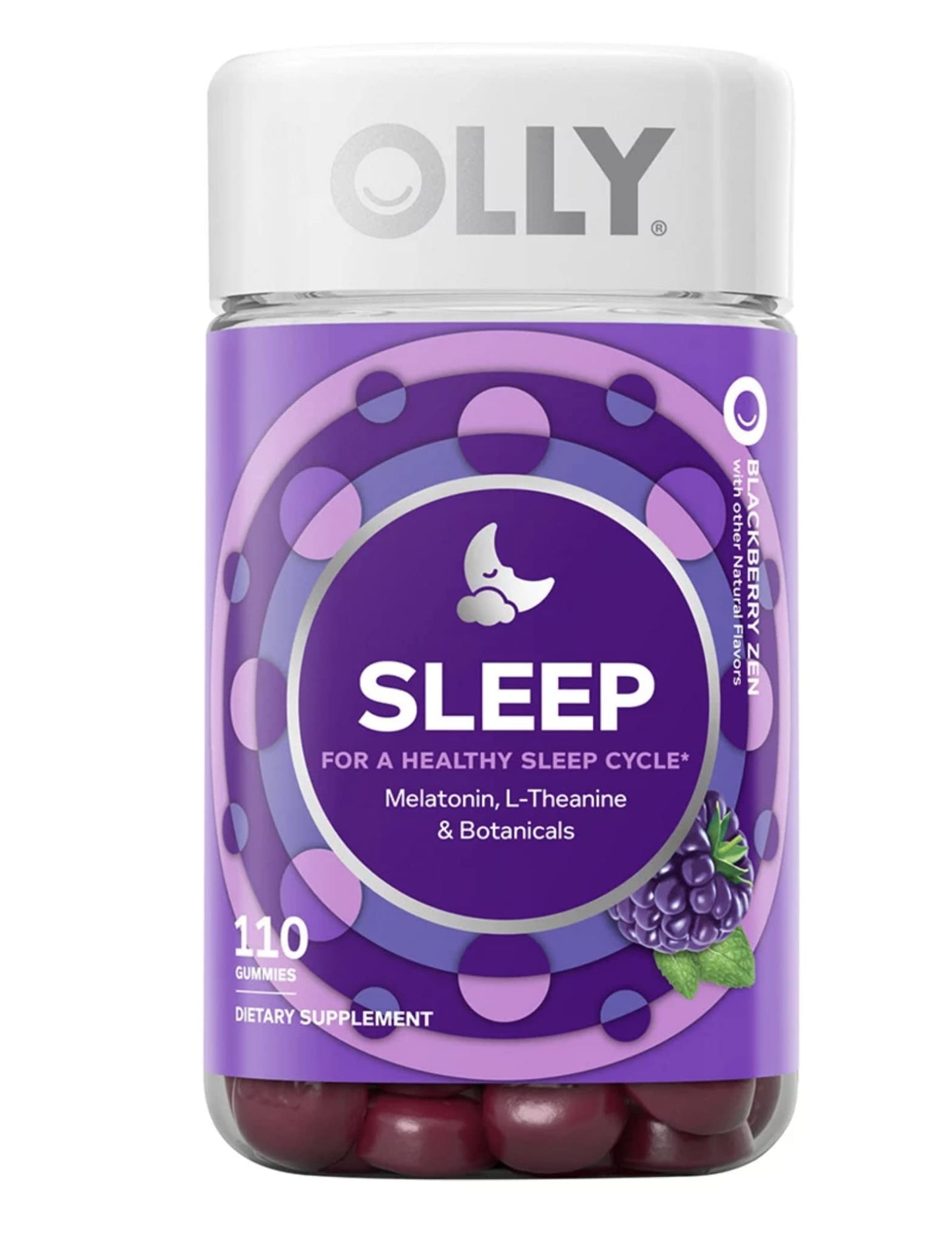 OLLY Restful Sleep Gummy Supplement with Melatonin & L-theanine Chamomile, BlackBerry Zen, (55 Day Supply) Supports A Healthy Sleep Cycle* Packaging May Vary (110 Gummies)