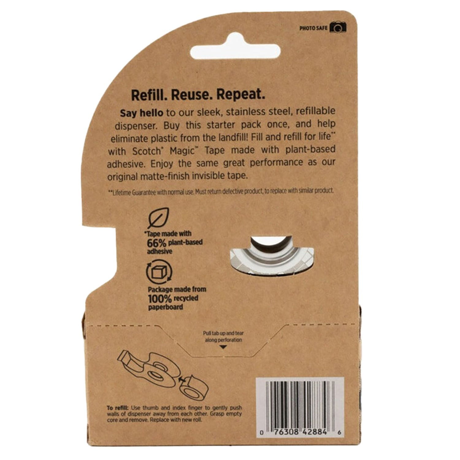 Scotch Stainless Steel Refillable Dispenser and Scotch Magic Tape with 66% Plant Based Adhesive, 0.75" x 550"