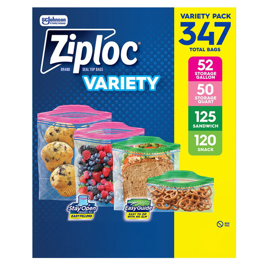 Ziploc Brand Gallon & Quart Storage and Sandwich & Snack Bags Variety pack, 347 ct.