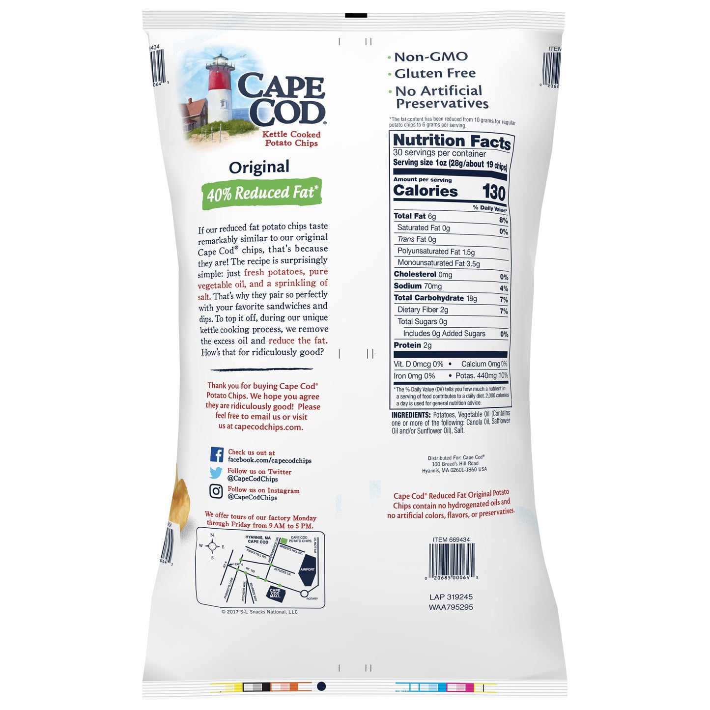 Cape Cod Less Fat Kettle Cooked Potato Chips 30 oz