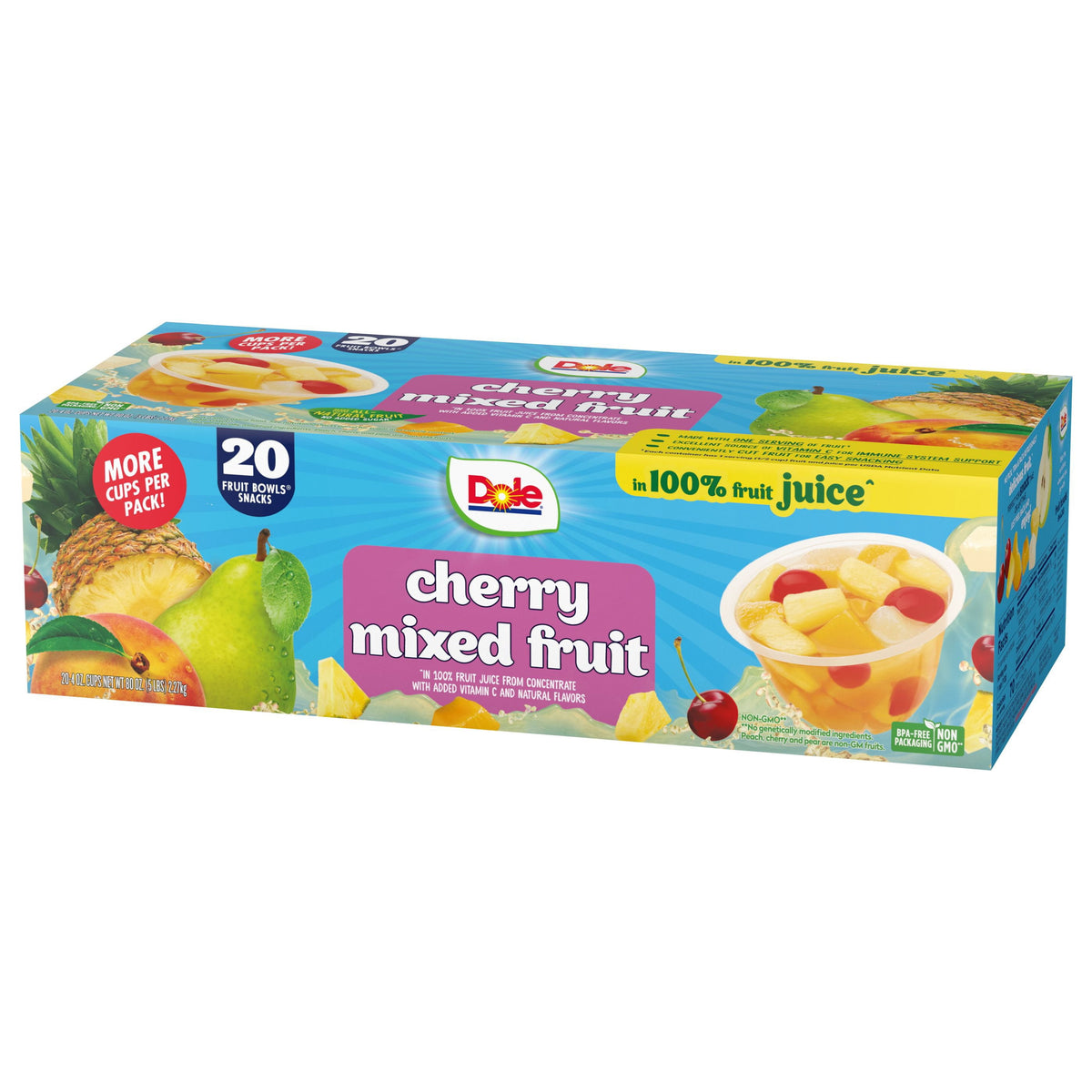 Dole Fruit Bowls Cherry Mixed Fruit in 100% Juice 4 oz., 20 pk.