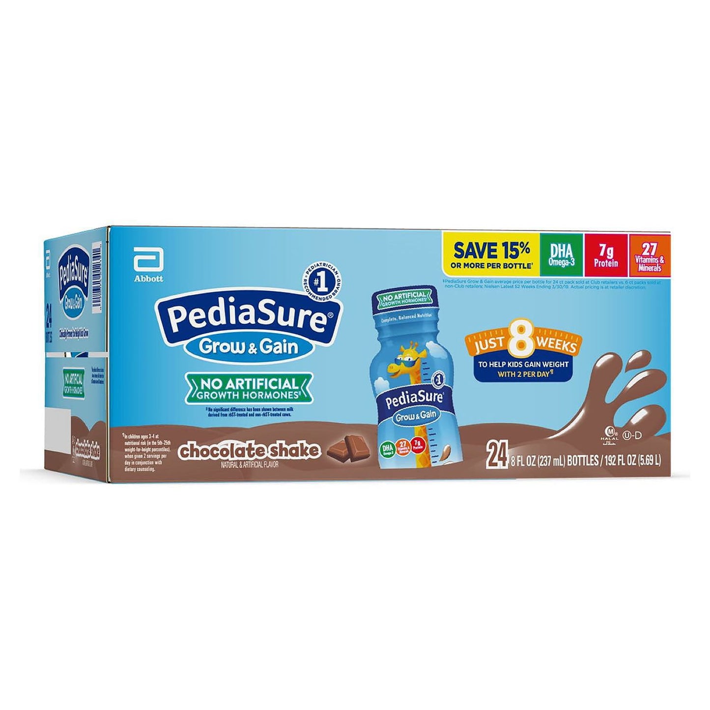 PediaSure Grow and Gain Nutrition Shake for Kids, Chocolate, 8 fl. oz., 24 pk.