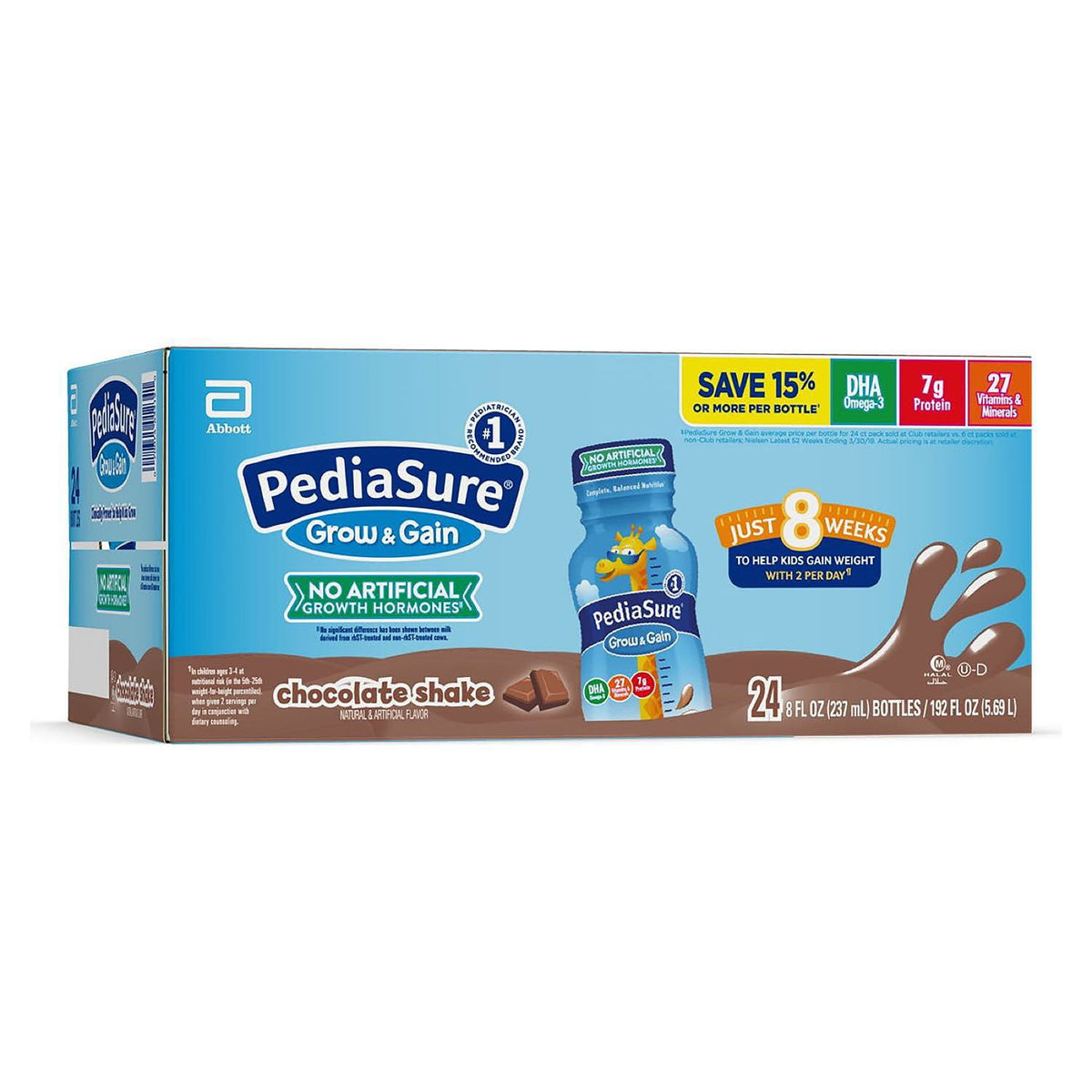 PediaSure Grow and Gain Nutrition Shake for Kids, Chocolate, 8 fl. oz., 24 pk.