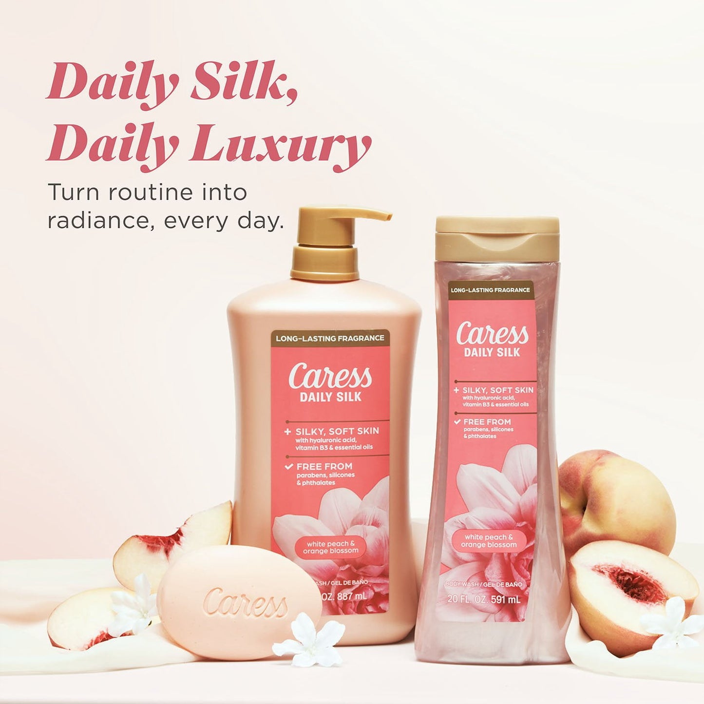 Caress Daily Silk Hydrating Body Wash, White Peach & Orange Blossom, 30 fl. oz., 2 pk.