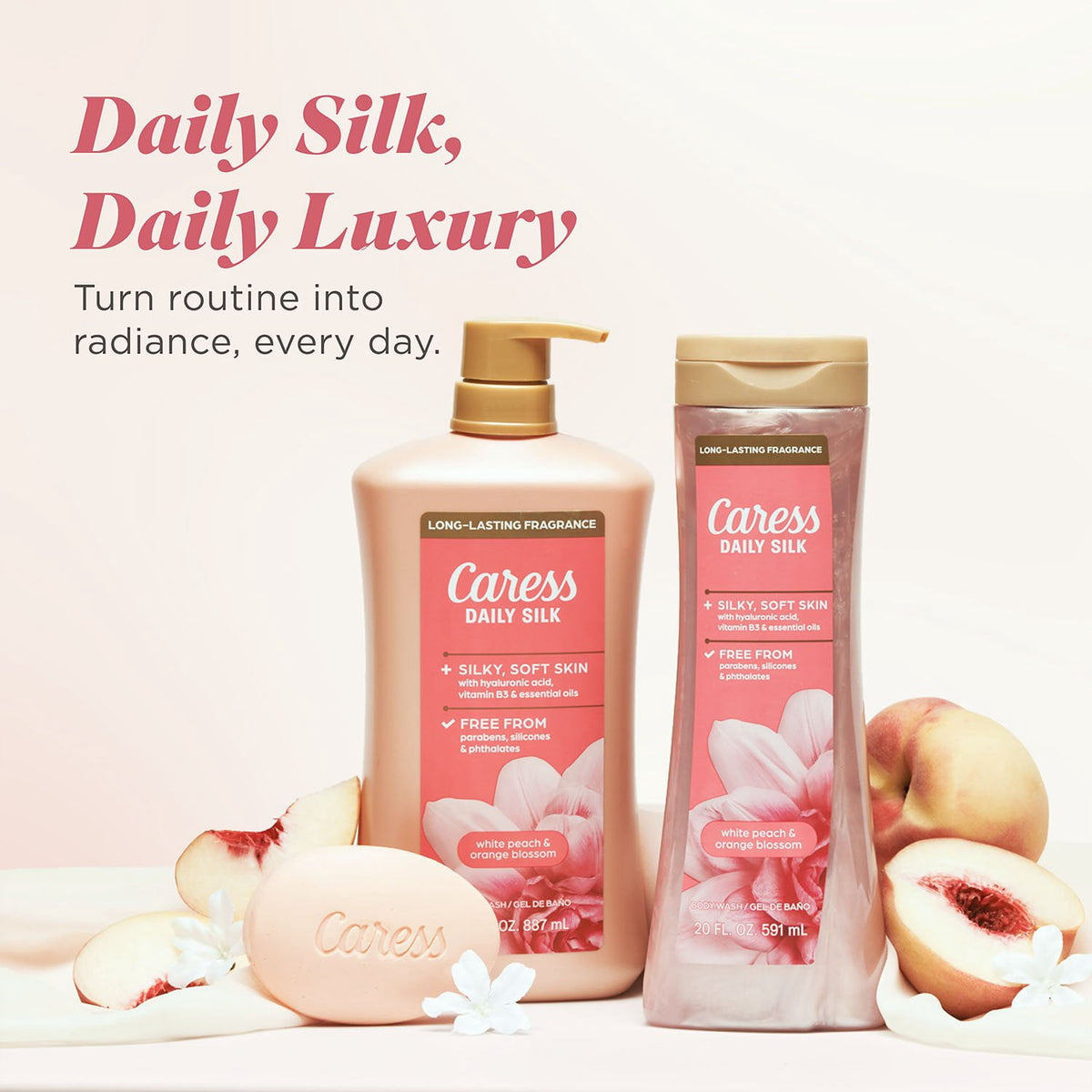 Caress Daily Silk Hydrating Body Wash, White Peach & Orange Blossom, 30 fl. oz., 2 pk.