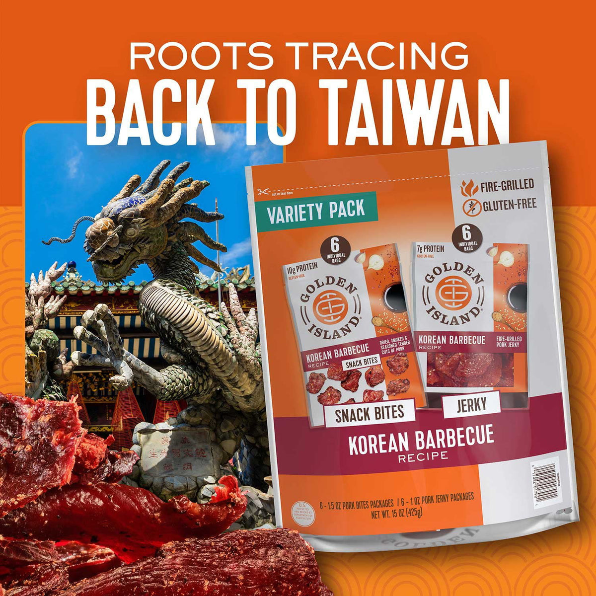 Golden Island Korean Barbecue Pork Jerky and Snack Bites, 1.50 oz., 12 pk.
