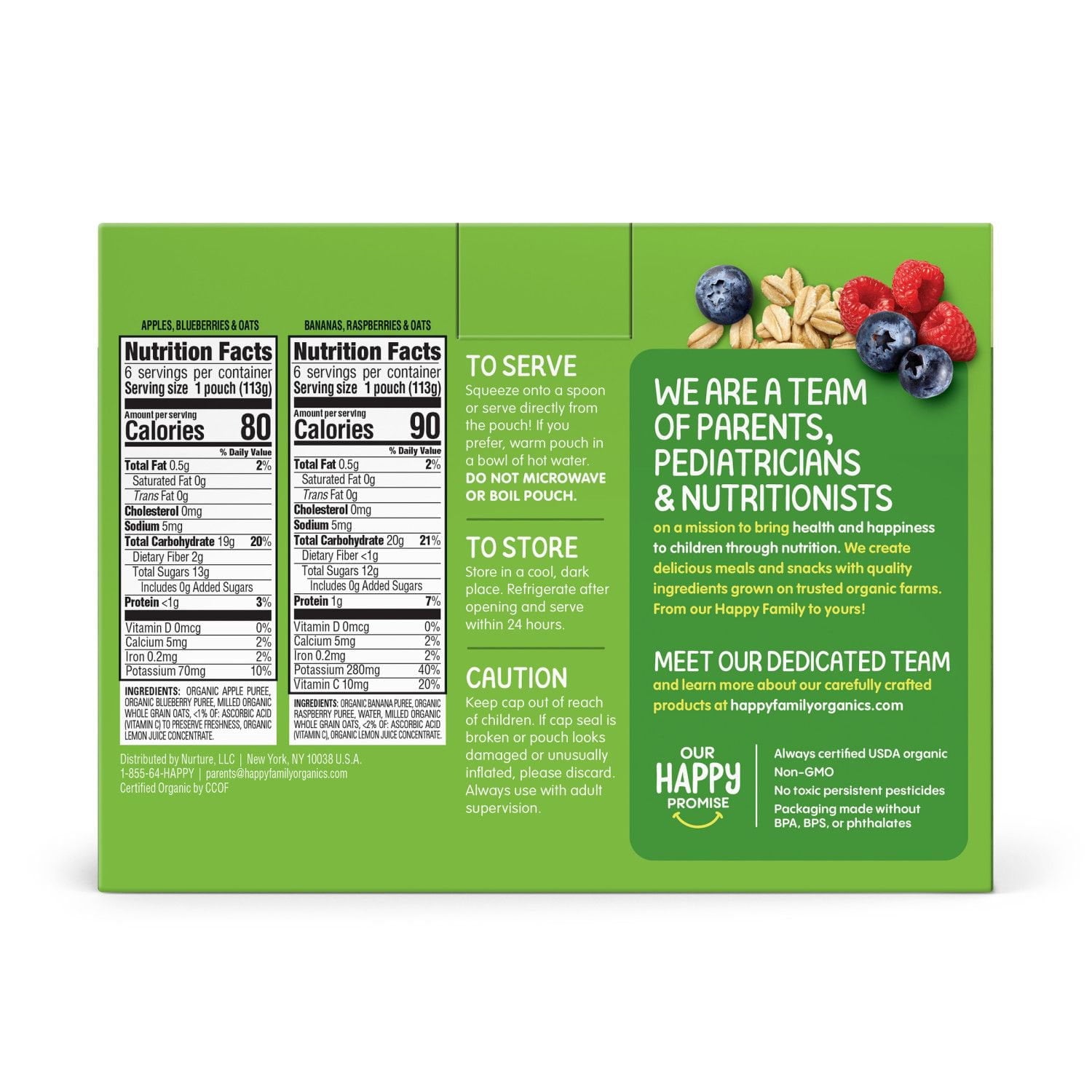 HappyBABY Organics Clearly Crafted Fruit & Oat Pouches, Variety Pack, 12 ct., 4 oz.