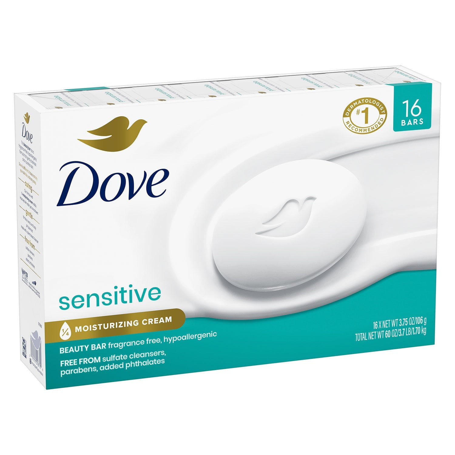 Dove Beauty Bar Soap, Sensitive Skin, 3.75 oz., 16 ct.