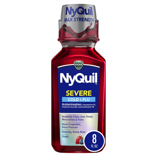 Vicks NyQuil Severe Cold & Flu Nighttime Relief Berry Flavor Liquid 8 Fl Oz