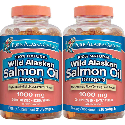 Pure Alaska Omega-3 Wild Alaskan Salmon Oil 1000mg Softgels 2 Packs (210-Count Each)