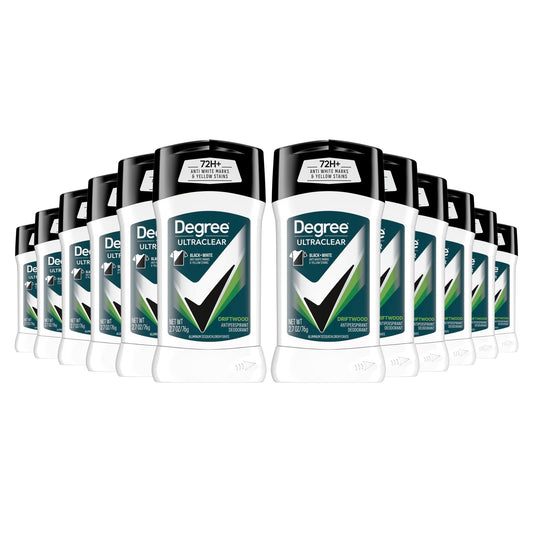 Degree Men UltraClear Antiperspirant Deodorant Black+White, Pack of 12, 72-Hour Sweat and Odor Protection Antiperspirant For Men With MotionSense Technology 2.7 oz
