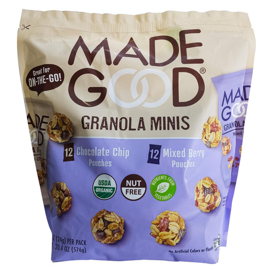 MadeGood Organic Granola Minis 24-Bag Organic Snack Variety Pack, Gluten Free Mon GMO Vegan Nut Free Individually Wrapped Snack Packs