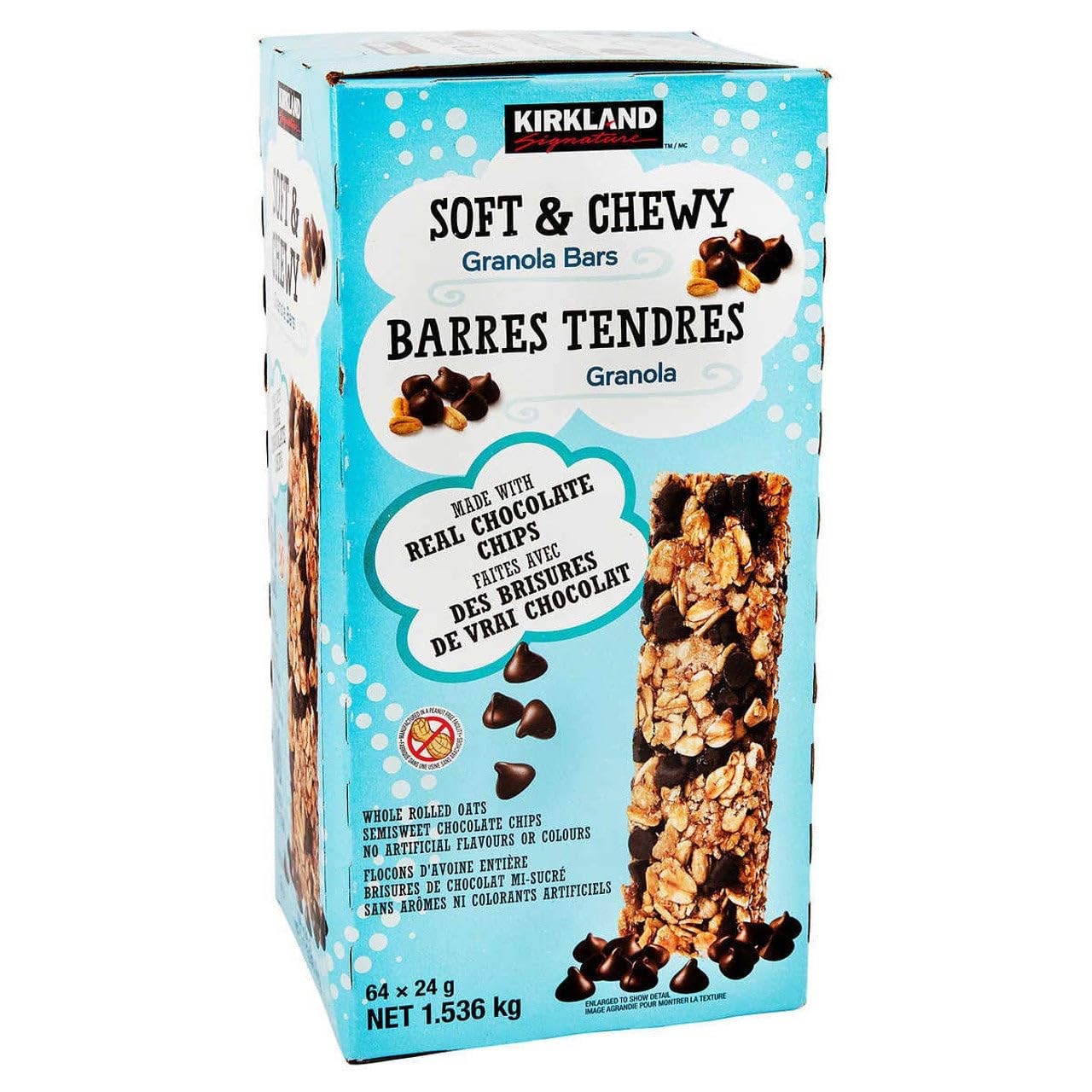 Kirkland Soft & Chewy Granola Bars, 64 Bars x 24g each, 1.5kg/3.4 lb Box, Imported from Canada}