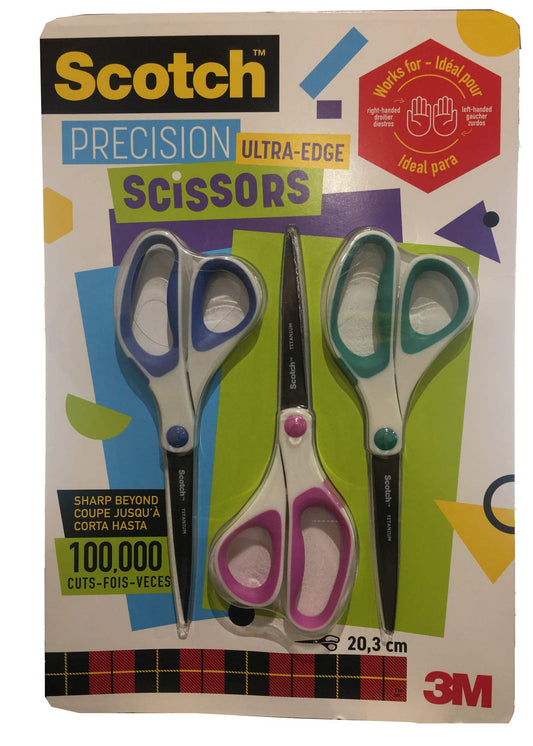 Scotch Precision Ultra Edge 8-Inch Scissors, 3 pack