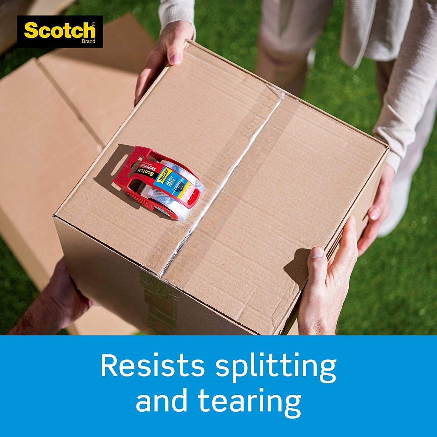 Scotch Heavy Duty Shipping Packaging Tape with Dispenser, Clear, 1.88 in x 22.2 yd (1.5 in Core), 6 Rolls – Strong Adhesive Tape for Moving, Packing & Mailing, One-Strip Seal, 3 mil Thick