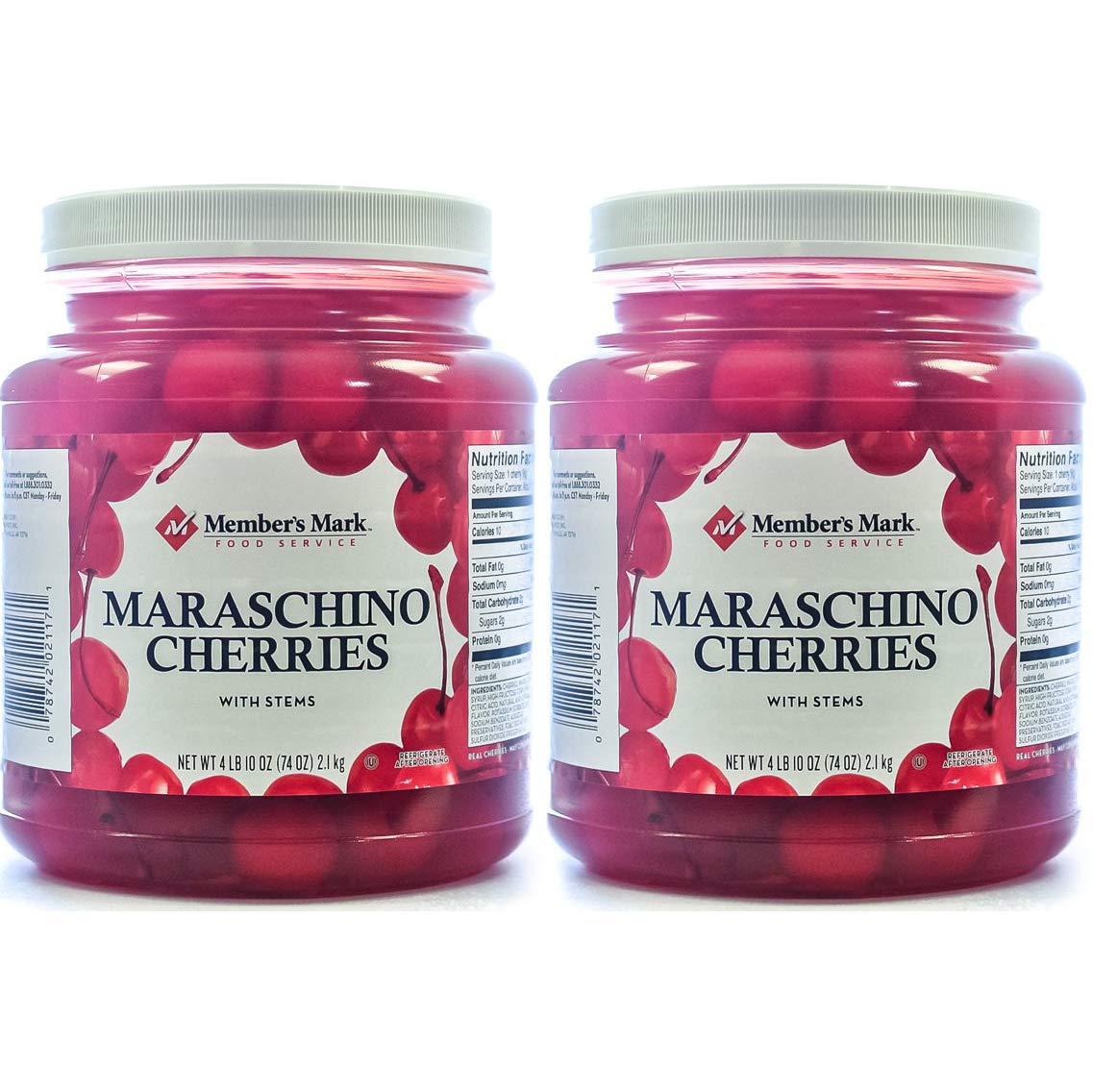 Maraschino Cherries with Stems, 74 Ounce Jar (Pack of 2, Total of 148 Oz)